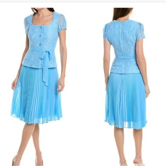 Maison Tara Dresses & Skirts - MAISON TARA Lace pleated chiffon midi woman’s cottagecore blue dress. NWT 6